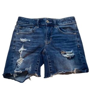 American Eagle Next Level Stretch Midi Shorts Womens Size 2 Denim Distressed GUC